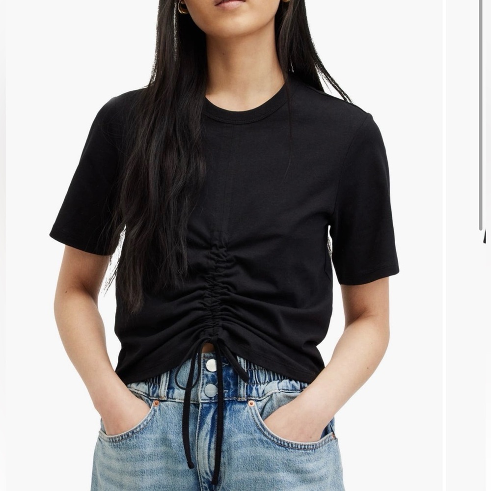 Black Ruched Women's Top AllSaints Black Gia Ruched Front Tee Women’s